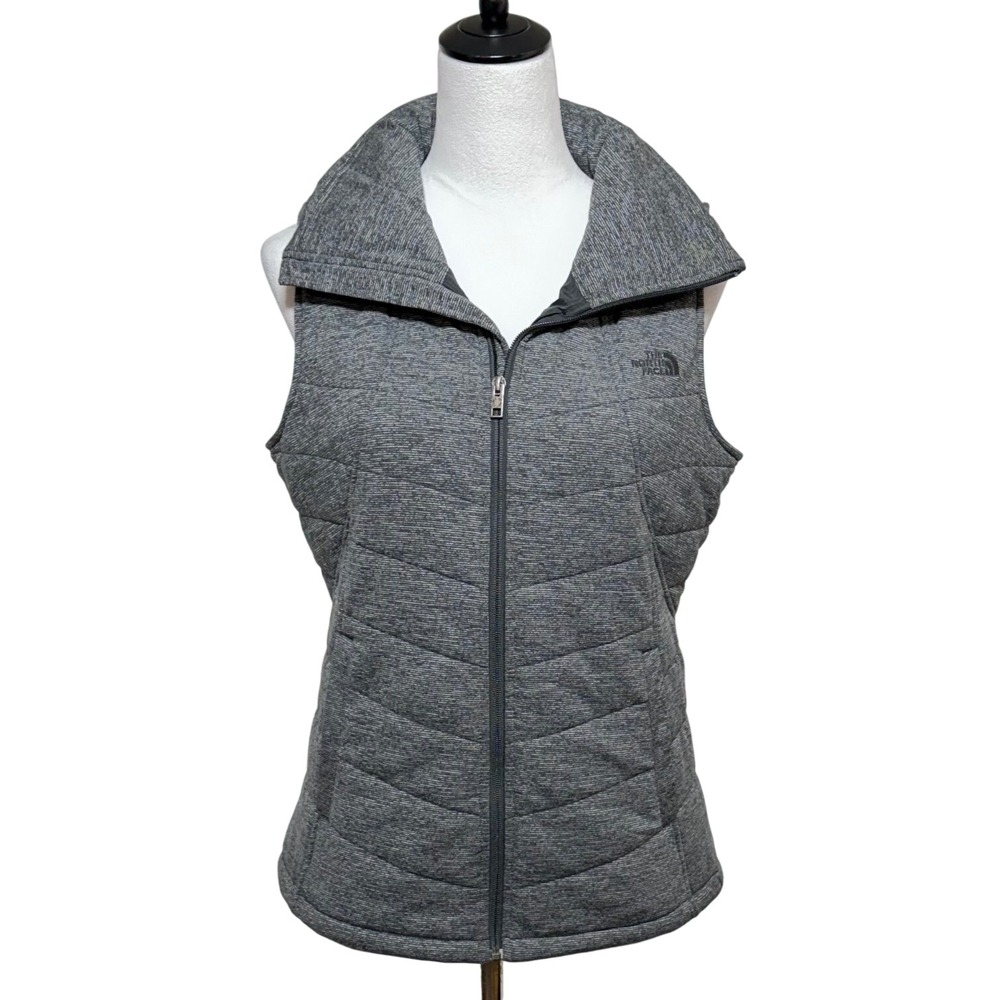 The North Face Vest Women Medium Gray Pseudio Quilted Puffer Full Zip Sleeveless